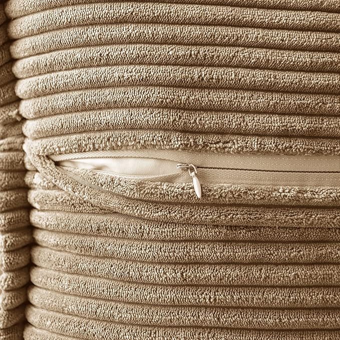 MIULEE Decorative Throw Pillow Covers for Couch Bed Livingroom 18x18 Inch Set of 2 Khaki Boho Accent Throw Pllows Broadside Striped Patchwork Soft Corduroy Pillowcases