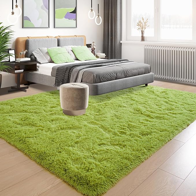 Tepook Super Soft Fluffy Rug for Bedroom, Modern Shaggy Fuzzy Kids Rugs for Living Room, Plush Indoor Nursery Home Decor Dorm Carpet with Non-Slip Bottom, Grass Green, 5 X 8 Feet