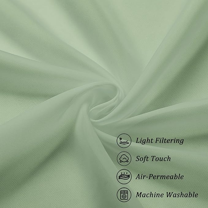 Chyhomenyc Sage Green Sheer Curtains 45 Inch Long 2 Panels, Short Voile Rod Pocket Drapes for Dinning Small Windows Bathroom Living Room Bedroom, 42Wx45L Inches