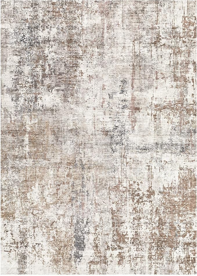 UERMEI Area Rug Living Room Rugs - Washable Neutral Modern Abstract Soft Thin Rug Indoor Floor No Slip Rug Carpet for Bedroom Under Dining Table Home Office Decor - Brown/Grey/Red - 10x12