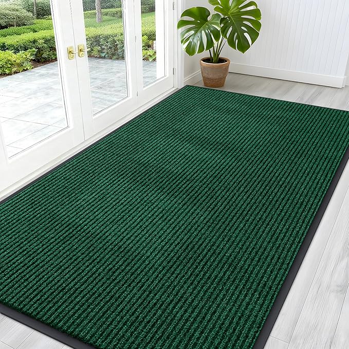 OLANLY Front Door Mat Indoor Outdoor Entrance, Waterproof Heavy Duty Doormat, Fade Resistant, Low Profile, Easy Clean Patio Porch Welcome Floor Mats for Entry, 59x30, Green