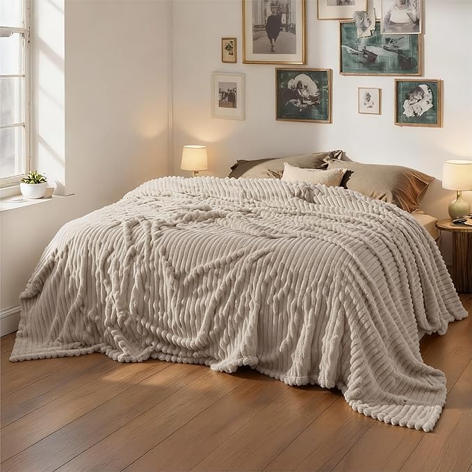 Bedsure GentleSoft Large Fleece Blanket for Bed - Cozy Soft Throw Blankets for Women, Cute Large Throws for Girls, Beige, 120x120 Inches