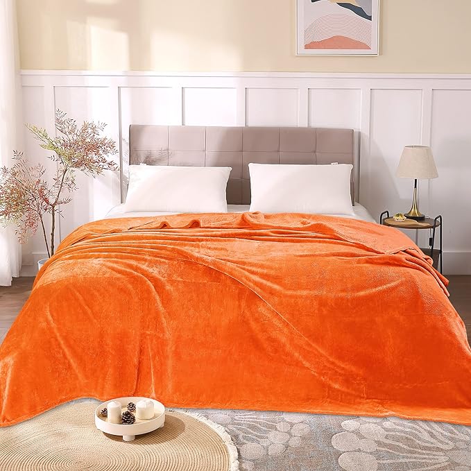 BEDELITE Fleece Blankets Queen Size Orange Throw Blankets for Bed, Luxury Plush Cozy Fuzzy Blanket 90x90 inches, Super Soft & Warm Blankets for All Seasons