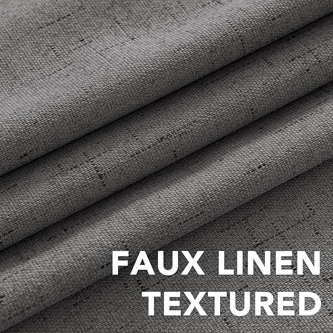 H.VERSAILTEX Linen Blackout Curtains 54 Inches Long 100% Absolutely Blackout Thermal Insulated Textured Linen Look Curtain Draperies Anti-Rust Grommet, Energy Saving with White Liner, 2 Panels, Grey