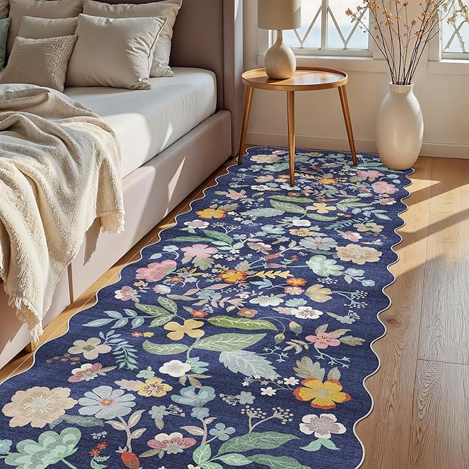 3x10 Long Hallway Runner Rug: Washable Wide 10ft Floral Low-Pile Carpet for Entryway Kitchen Non Slip Soft Living Room Bedroom Floor Mat Cute Area Rugs for Nursery Farmhouse Home Decor(3x10/Purple)