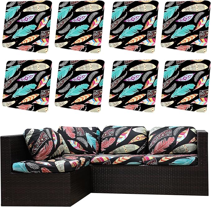 8Pcs Outdoor Cushion Covers, Patio Cushion Covers,Stretch Elastic Slipcovers, Replacement Washable & Reusable Furniture Protector for Patio Couch(Dream Feather,8PCS)