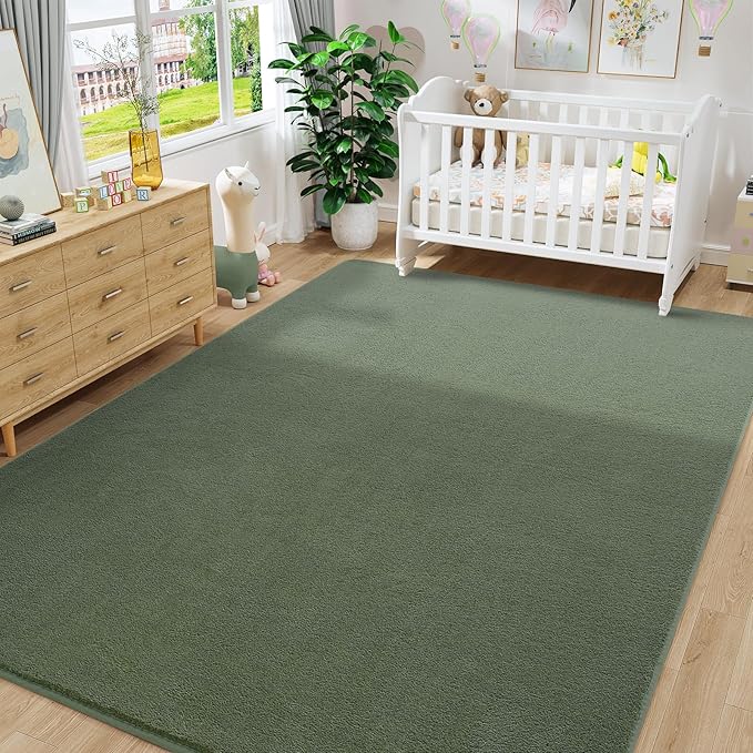 Amearea Large Modern Area Rugs for Bedroom Living Room, 5x8 Feet Sage Green Thickened Memory Foam Rug, Fluffy Indoor Washable Rugs Non Slip Minimalist Carpet for Boys Girls Dorm Nursery Room Decor
