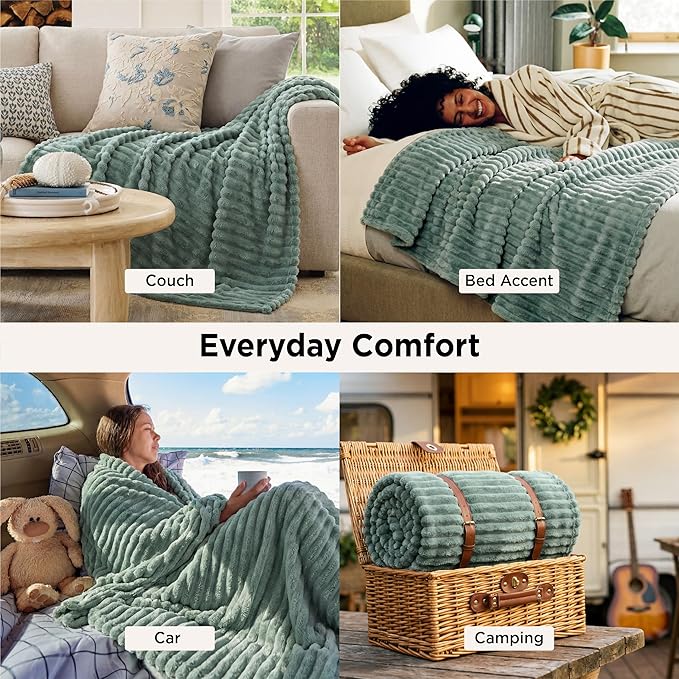 Bedsure GentleSoft Sage Green Throw Blanket for Couch - Cozy Soft Spring Blankets for Women, Cute Small Fleece Throws Spring Gifts for Women Teen Girls, Sage Green Decor Room Home, 50x60 Inches
