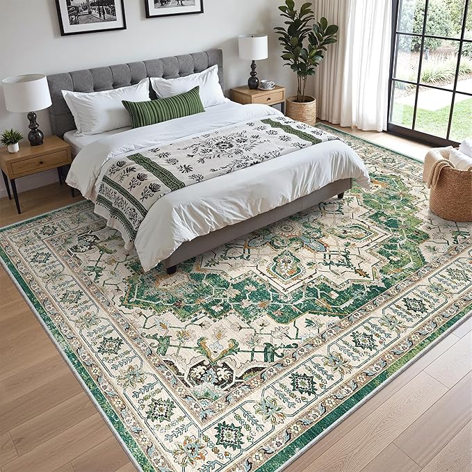 zesthome 8x10 Area Rugs,Stain Resistant Washable Rug,Ultra-Thin Rugs for Living Room,Bedroom,Non-Slip Backing Home Decor Large Area Rug (Green,8'x10')