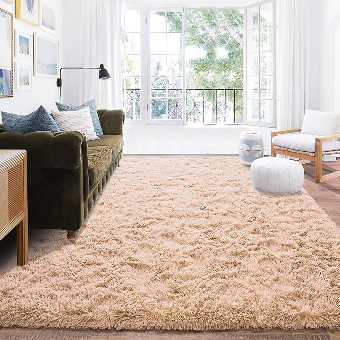 Rugs for Living Room 10x14, Soft Shaggy Modern Shag Area Rug for Bedroom, Upgrade Non-Slip Plush Fluffy Carpet for Kids Boys Girls Room Home Decor Aesthetic, Camel