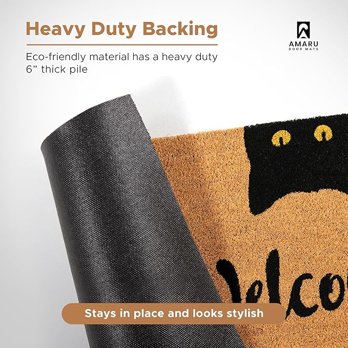 Welcome Cats - 24"x36" - Coir Door Mat with Heavy Duty Backing - Welcome Mats for Entryway, Porch - Anti-Slip PVC & Coconut Fiber Surface - Natural Home Accessories, Minimalist Original Design