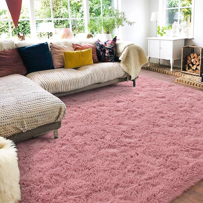 Rugs for Bedroom 4x6, Soft Shaggy Modern Shag Area Rug for Living Room, Upgrade Non-Slip Plush Fluffy Carpet for Kids Boys Girls Room Home Decor Aesthetic, Blush