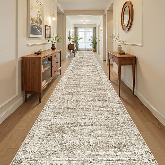 3x20 Hallway Runner Rug - Extra Long Carpet Runners for Hallways 20ft Non Slip Stain Resistant Rugs Runner for Living Room Bedroom 20 Feet Floor Carpet for Kitchen, Brown