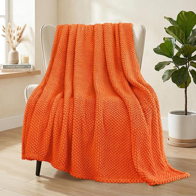 Whale Flotilla Extra Large Fuzzy Fleece Throw Blanket for Couch, 50x70 Inch Fluffy Warm Soft Jacquard Blankets for All Season, Lightweight and Cozy, Burnt Orange