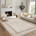 GarveeHome 10x13 Large Washable Geometric Area Rug Non Slip Non Shedding Floor Carpet, Modern Bordered Distressed Brown Indoor Printed Rug for Living Room, Bedroom, Office