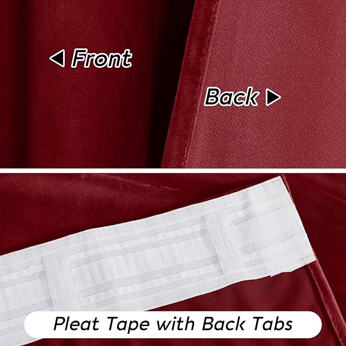 RYB HOME Red Velvet Curtains 84 inches - Darkening Curtains for Bedroom, Thermal Insulated Window Drapes for Living Room Dinning Room Theater, Width 52 x Length 84 inch, Red, 2 Panels