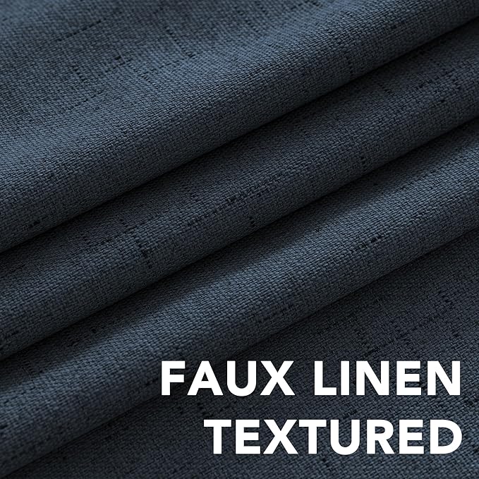 H.VERSAILTEX Linen Blackout Curtains 72 Inches Long 100% Absolutely Blackout Thermal Insulated Textured Linen Look Curtain Draperies Anti-Rust Grommet, Energy Saving with White Liner, 2 Panels, Navy