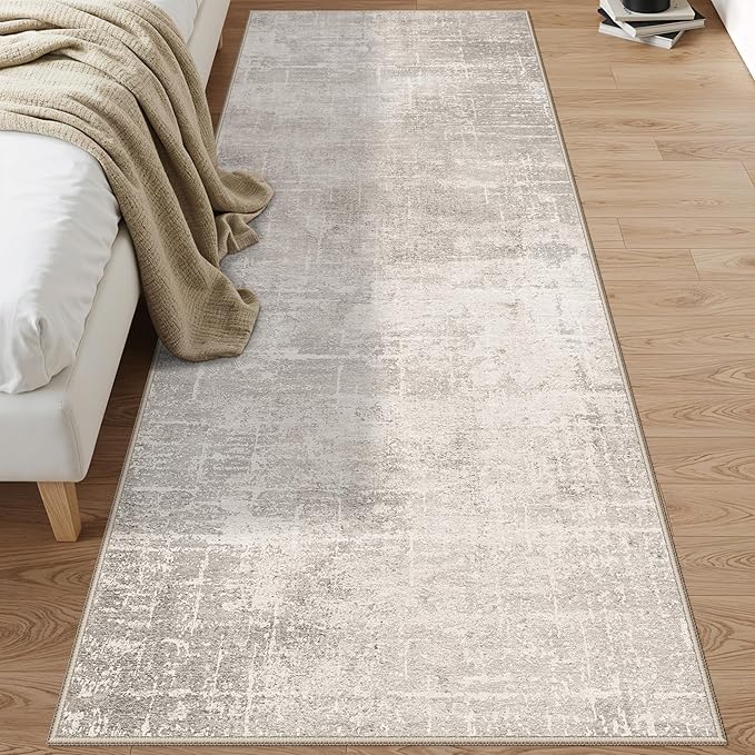 Hallway 3x8 Washable Runner Rug: Abstract Stain Resistant Entryway Kitchen Area Rugs Farmhouse Soft Bathroom Bedroom Print Floor Mat Thin Non-Slip Indoor Carpet for Living Room Laudry(3x8,Beige/Cream)