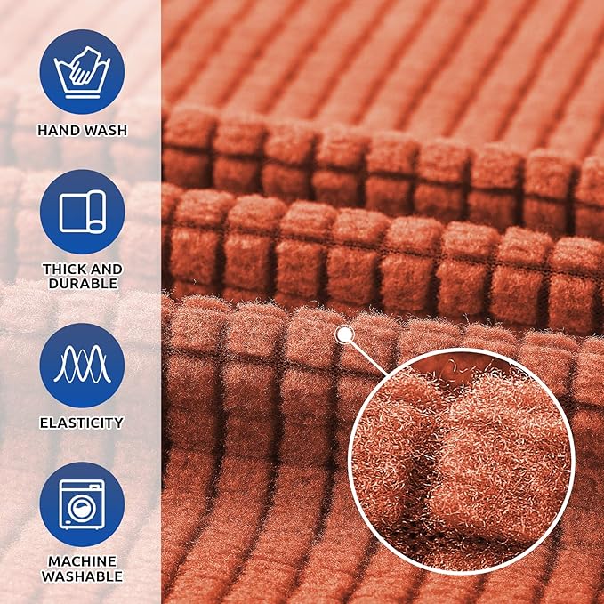 KEKUOU Stretch Oversized Sofa Slipcover 1 Piece Couch Sofa Cover (94"-110") Furniture Protector 4 Seater Sofa with Elastic Bottom for Kids,Pet.Jacquard Checked Pattern Fabric(X Large,Pureed Pumpkin)