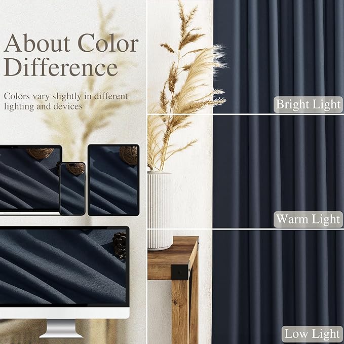 Nanspring Vintage Blue Linen Curtains 108 Inches Long for Living Room Bedroom 2 Panels Set Extra Long Back Tab Drapes Light Filtering Semi Sheer Floor to Ceiling Curtain for Large Windows 52x108