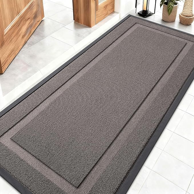 OLANLY Front Door Mat Indoor Outdoor Entrance, Waterproof All-Season, All-Weather Doormat, Sturdy Natural Rubber, Low Profile, Easy Clean Patio Porch Entryway Mat, 59x23, Taupe