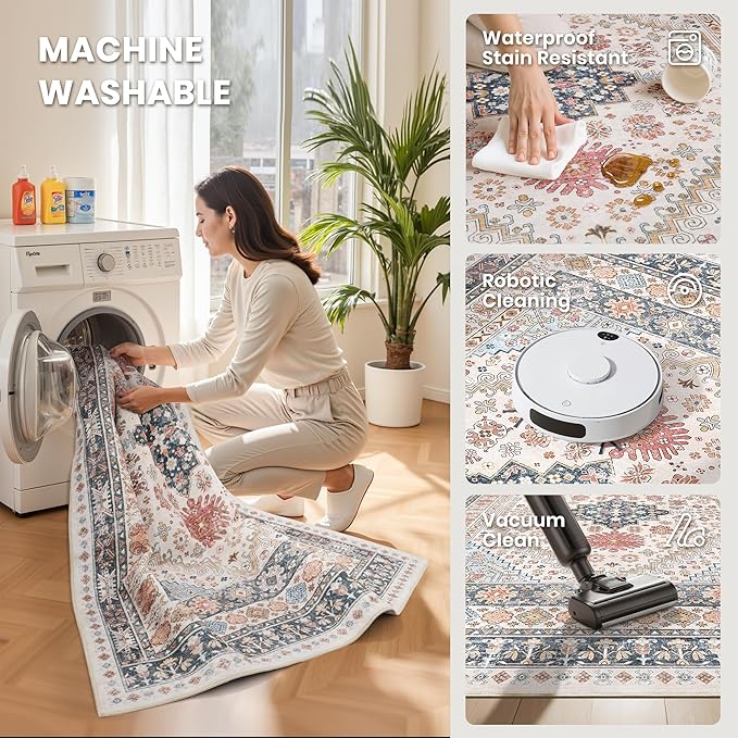 zesthome 10x12 Area Rugs for Living Room,Non-Slip Backing Washable Rugs,Vintage Large Area Rug，Stain Resistant Home Decor Rug (Multi,10'x12')
