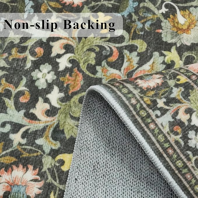 Wide Hallway Washable Runner Rug: 3x10 Water-Resistant Entryway Area Rug Vintage Soft Carpet for Living Room Non Slip Indoor Farmhouse Floor Mat for Bathroom Laundry Room(3x10,Green)