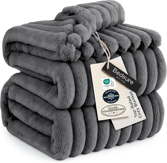 Bedsure GentleSoft Frost Gray Fleece Blanket for Couch - Cozy Soft Blankets for Women, Cute Small Throws for Girls, 90x90 Inches