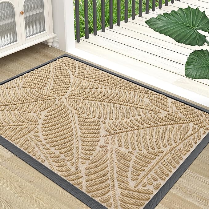 Colorxy Waterproof Doormat, Sturdy Natural Rubber Front Indoor Mat, Non Slip Low Profile Indoor Outdoor Door Mats, Stain and Fade Resistant Floor Mat, Easy Clean Patio Entrance Mat, 47''x24'', Beige