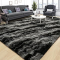 Tepook Soft Fluffy Rugs for Living Room, 5x8 Shaggy Area Rug for Bedroom, Modern Shag Rug Fuzzy Carpets for Kids, Plush Indoor Nursery Home Decor Rug with Non-Slip Bottom, Black Grey