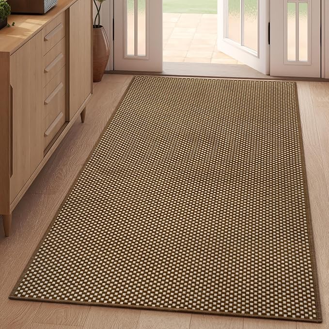 YDKGL 3x5 ft Area Rug Entryway Runner Rug Non Slip Washable, Boho Woven Kitchen Runner Rugs Door Mat Entry Rugs Carpet for Indoor Foyer Backdoor Hallway Floor Bedroom Living Room, Dark Brown/Coffee