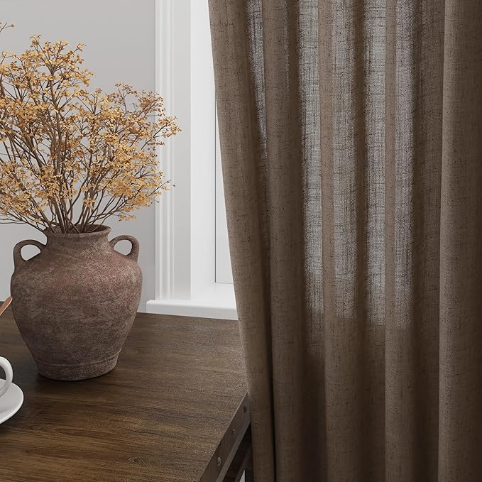 Light Brown Linen Curtains 96 Inches Long for Living Room Back Tab Vintage Rustic Farmhouse Light Filtering Curtain Burlap Textured Linen Drapes 96 Inch Length for Dinning Room Bedroom 52x96 8 FT