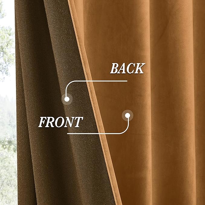 RYB HOME Luxurious Bronze Velvet Curtain Panels for Living Room Bedroom, Heavy Duty Thermal Insulated Floor-Length Velvet Drapes with Hook Belt for Vintage Decor, 52" W x L84 L, 2 Panels Set