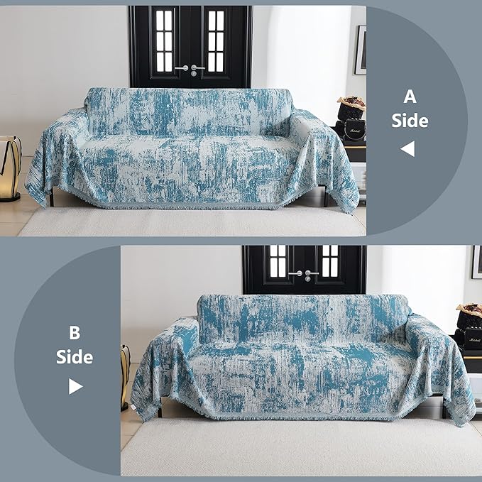 MYSKY HOME Couch Cover for Sectional Sofa Set Sage Geometric Furniture Sofa Cover Washable for Dog Cat Pets Couch Cover 3 Seat Sofa Chenille Couch Protector Multi-Use Couch Covers Blanket,91" X150"