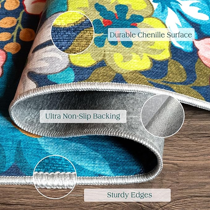 3x5 Boho Entry Rug - Small Washable Indoor Outdoor Mats for Front Door Non-Slip Porch Rug Spring Summer Colorful Floral Throw Rugs for Living Room Bedroom Entryway Kitchen Office Porch Decor