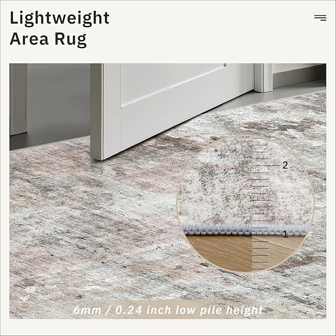 Washable Runner Rug, 2'6" x 8' Non-Slip Kitchen Vintage Foldable 2.5x8ft Hallway Runners for Entryway, Laundry, Bedroom, Pink/Grey