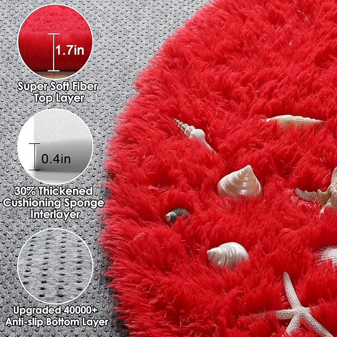 ONASAR Red Round Rugs 5ft for Bedroom Living Room, Fluffy Circle Area Rug for Kids Girls Boys Teen, Soft Plush Shaggy Carpet for Nursery Dorm Classroom Playroom Home Decor Aesthetic