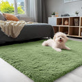OLANLY 3x5 Machine Washable Small Bedside Rug, Soft Fluffy Shaggy Rugs for Living Room, Bedroom, Indoor Floor Carpet for Kids Girls and Boys, Preppy Dorms, Nursery, Home Decor Aesthetic, Green