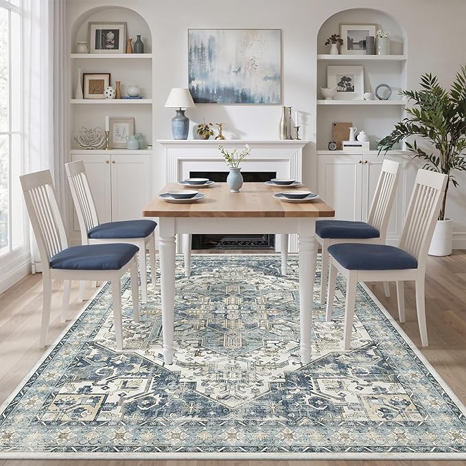 zesthome Area Rugs 6x9, Large Rugs for Living Room, Stain Resistant Washable Rug, Rugs for Bedroom with Non Slip Backing, Ultra-Thin Vintage 6x9 Area Rug