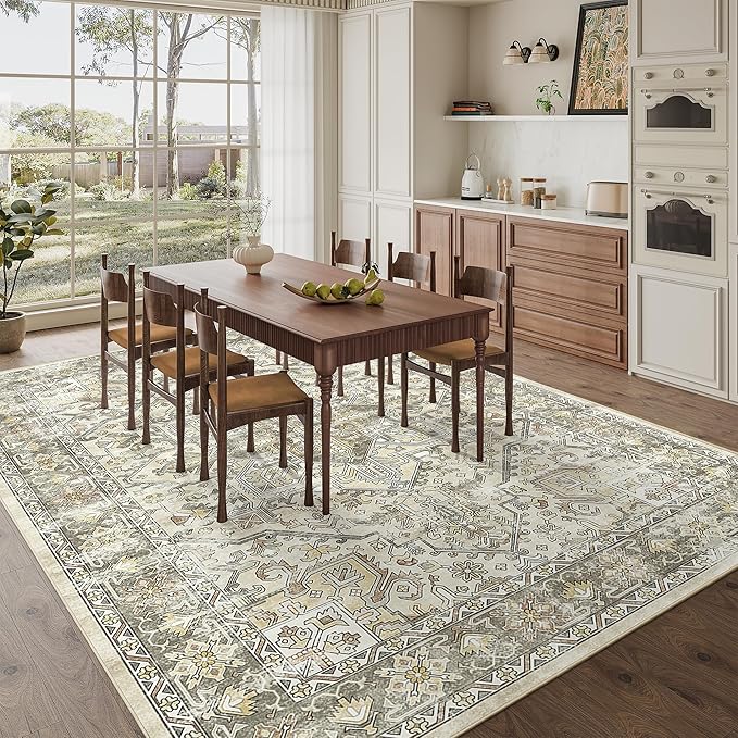 zesthome 8x10 Area Rugs for Living Room,Non-Slip Backing Washable Rugs,Vintage Large Area Rug，Stain Resistant Home Decor Rug (Beige/Brown,8'x10')