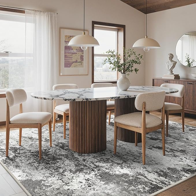 BEIMO Area Rugs 5x7 for Living Room Bedroom, Modern Abstract Machine Washable Rug, Large Soft Low Pile Floor Carpet with Non Slip Backing for Dining Room, Black Grey