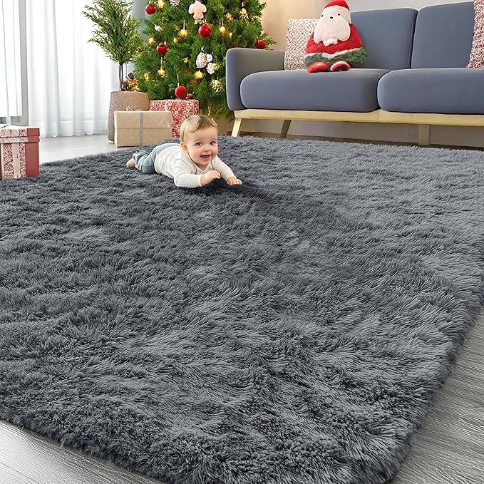 OLANLY 10x12 Machine Washable Large Area Rugs for Living Room, Bedroom, Soft Fluffy Shaggy Bedside Rug, Indoor Floor Carpet for Kids Girls and Boys, Dorms, Nursery, Home Decor Aesthetic, Grey