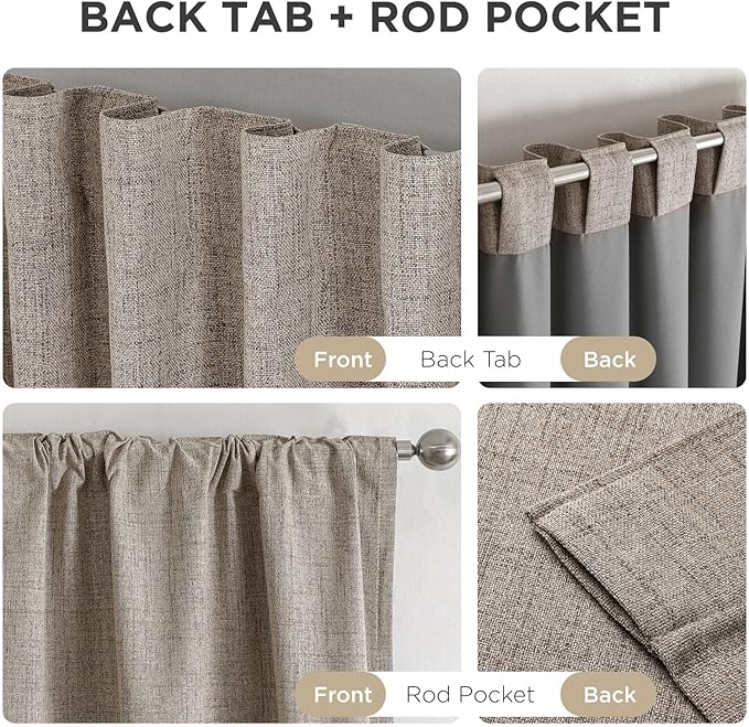 Joydeco Linen Blackout Curtains for Bedroom - 100% Light Blocking 1 Panels, Linen Drapes 70" W x 90" L, Thermal Insulated Room Darkening Curtains for Living Room, Rod Pocket & Back Tabs