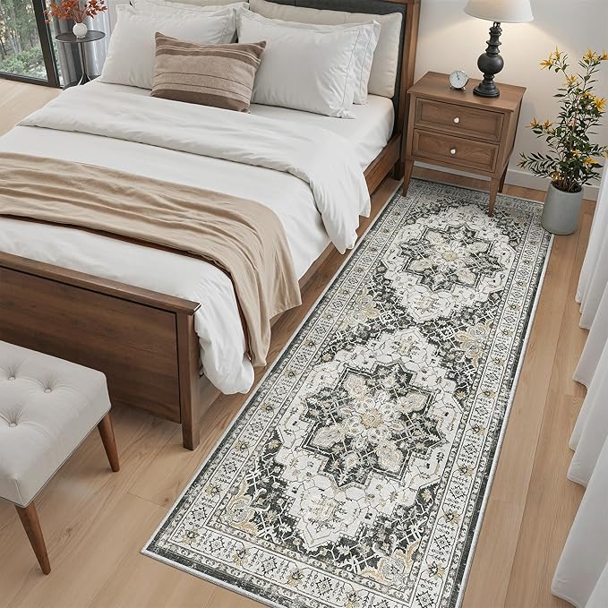 Madane Hallway Runner 3x8, Kitchen Rugs Washable Entryway Rug Vintage Kitchen Runners Non Slip Indoor Area Rug Farmhouse Carpet Runner for Bathroom Living Room Bedroom (3 X 8, Black)