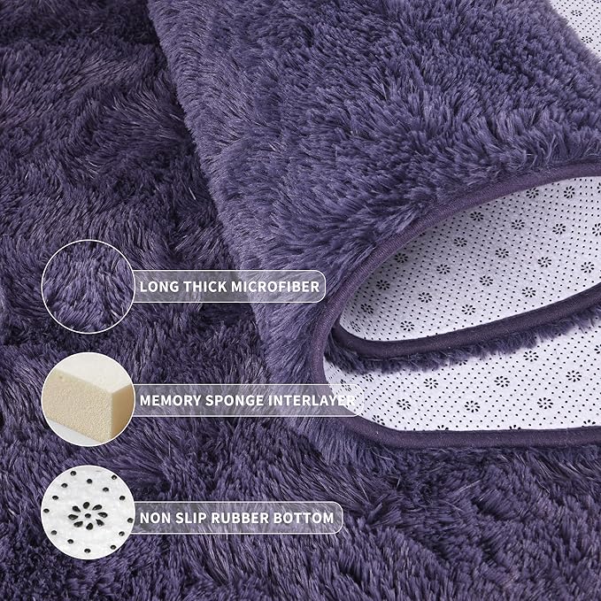 Tepook Super Soft Fluffy Rug for Bedroom, Modern Shaggy Fuzzy Kids Rugs for Living Room, Plush Indoor Nursery Home Decor Dorm Carpet with Non-Slip Bottom, Gray Purple, 5 X 8 Feet