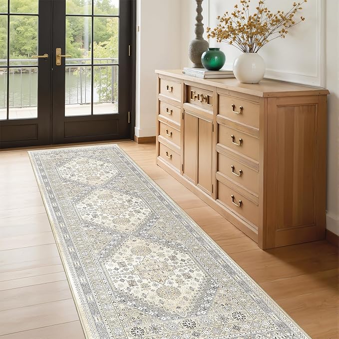 Kitchen Runner Rug Non Slip Washable 2.5x8, Soft Low Pile Entryway Rug Runners for Hallways,Carpet Runner for Living Room,Kitchen, Laundry, Bathroom(Beige,2.5'x8')