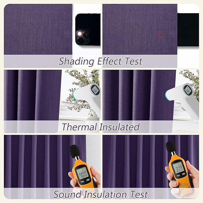 Guken New Purple 100% Blackout Linen Curtains 96 Inch Length 2 Panels Set for Living Room Bedroom Back Tab/Rod Pocket Thermal Insulated Farmhouse Black Out Drapes Room Darkening,52x96