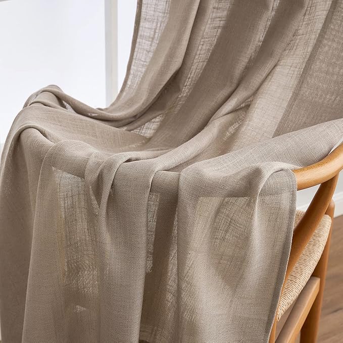 MIULEE Taupe Linen Curtains 90 Inch Length 2 Panels for Bedroom Living Room, Soft Thick Linen Textured Window Drapes Semi Sheer Light Filtering Back Tab Rod Pocket Burlap Look Decor, W37xL90