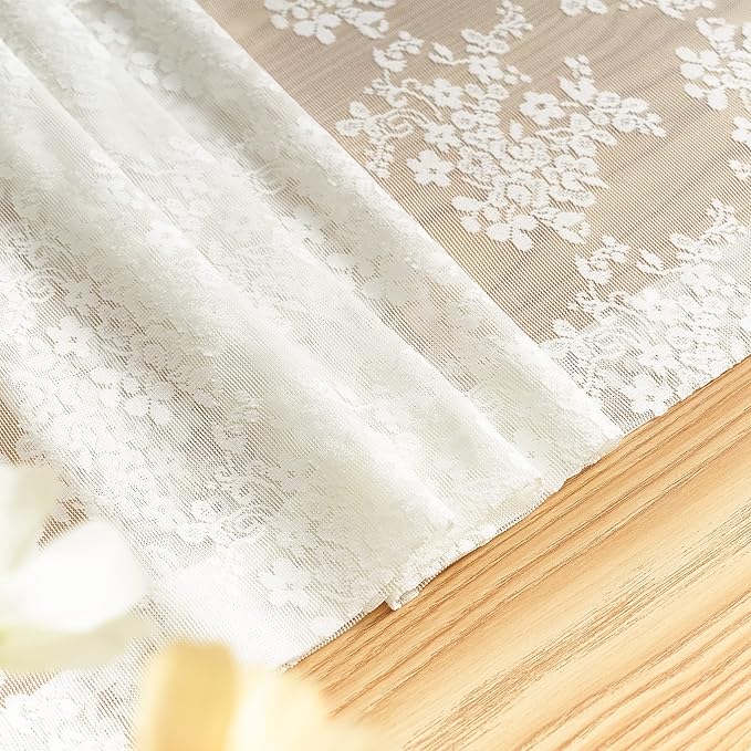 YJ YANJUN Vintage Lace Curtains 84 Inches Long-Victorian Floral Pattern Ivory Sheer Curtain Panels for Living Room Bedroom French Door, Light Filtering Drapes, 2 Panels 52W x 84L Cream