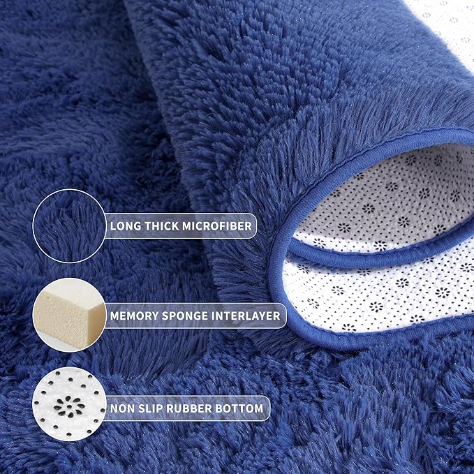 Tepook Super Soft Fluffy Rug for Bedroom, Modern Shaggy Fuzzy Kids Rugs for Living Room, Plush Indoor Nursery Home Decor Dorm Carpet with Non-Slip Bottom, Light Navy, 4 X 6 Feet